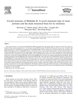 A Novel Structural Type of Sweet Proteins and the Main Structural Basis for Its Sweetness