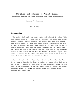 City-States and Alliances in Ancient Greece. Introduction