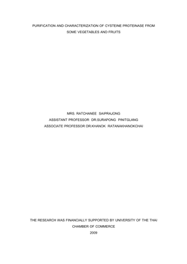 Purification and Characterization of Cysteine Proteinase from Some Vegetables and Fruits