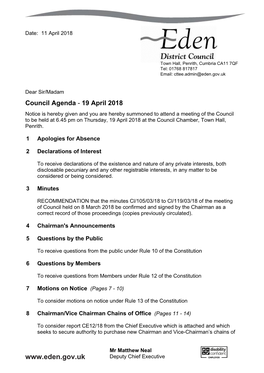 (Public Pack)Agenda Document for Council, 19/04/2018 18:45