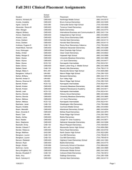 Fall 2011 Clinical Placement Assignments