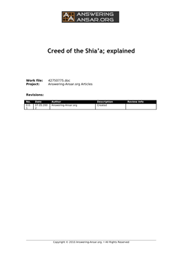 Creed of the Shia'a; Explained