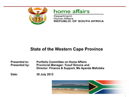 State of the Province: Presentation by the Western Cape