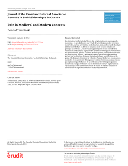 Pain in Medieval and Modern Contexts Donna Trembinski