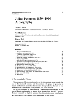 Julius Petersen 1839-1910 a Biography