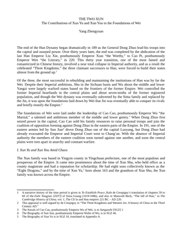 THE TWO XUN the Contributions of Xun Yu and Xun You to the Foundations of Wei Yang Zhengyuan the End of the Han Dynasty Began Dr