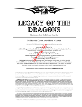 LEGACY of the DRAGONS a Bestiary for Monte Cook’S Arcana Unearthed