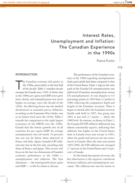 Interest Rates, Unemployment and Inflation: the Canadian Experience in the 1990S