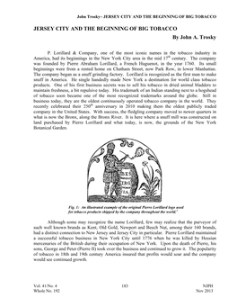 JERSEY CITY and the BEGINNING of BIG TOBACCO by John A. Trosky