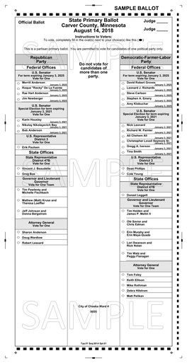State Primary Ballot Carver County, Minnesota August 14, 2018