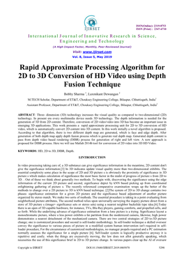 Rapid Approximate Processing Algorithm for 2D to 3D Conversion of HD Video Using Depth Fusion Technique