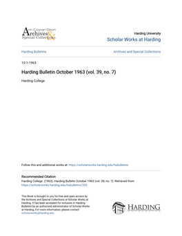 Harding Bulletin October 1963 (Vol. 39, No. 7)