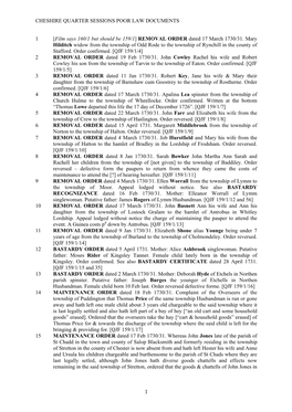 Cheshire Quarter Sessions Poor Law Documents 1