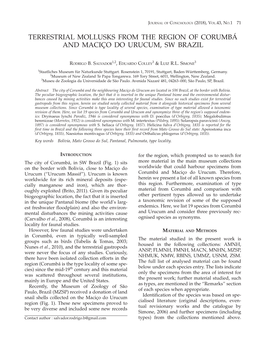 Terrestrial Mollusks from the Region of Corumbá and Maciço Do Urucum, Sw Brazil