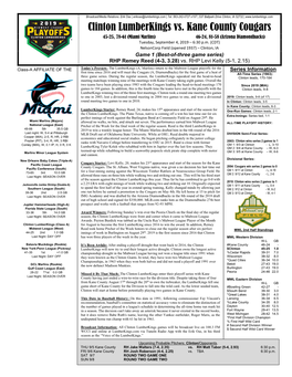 Clinton Lumberkings Vs. Kane County Cougars