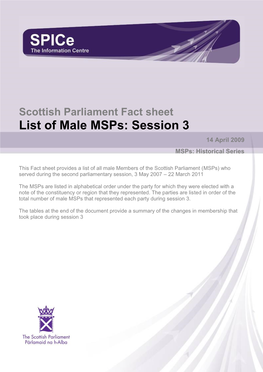 Male Msps: Session 3 14 April 2009 Msps: Historical Series