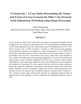 A Case Study Determining the Nature and Extent of Lucas Cranach the Elder’S Involvement in His Industrious Workshop Using Image Processing