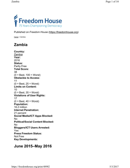 Zambia June 2015–May 2016