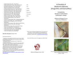 A Checklist of Oklahoma Odonata (Dragonflies and Damselflies)