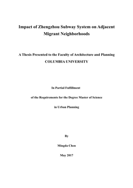 Impact of Zhengzhou Subway System on Adjacent Migrant Neighborhoods