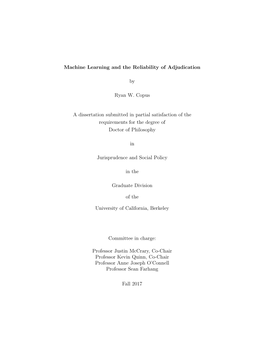 Machine Learning and the Reliability of Adjudication by Ryan W. Copus