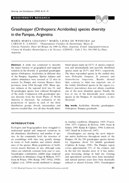 Grasshopper (Orthoptera: Acridoidea) Species Diversity in the Pampas, Argentina