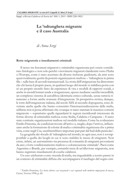 La 'Ndrangheta Migrante E Il Caso Australia