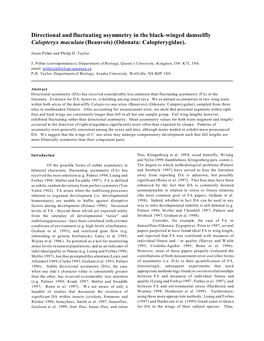 Directional and Fluctuating Asymmetry in the Black-Winged Damselfly Calopteryx Maculata (Beauvois) (Odonata: Calopterygidae)