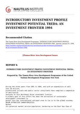 An Investment Frontier 1994