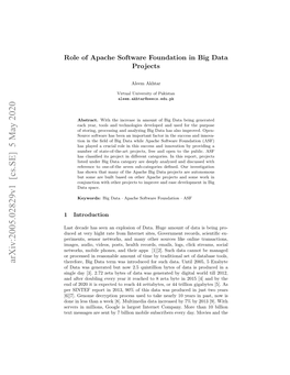 Arxiv:2005.02829V1 [Cs.SE] 5 May 2020 Therefore, Big Data Term Was Introduced for Such Data