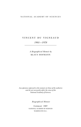 VINCENT DU VIGNEAUD May 18, 1901-December 11,1978