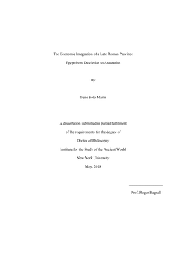 The Economic Integration of a Late Roman Province Egypt From