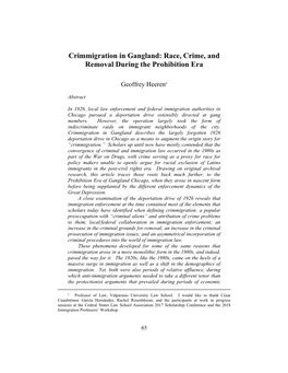 Crimmigration in Gangland: Race, Crime, and Removal During the Prohibition Era