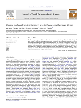 Miocene Mollusks from the Simojovel Area in Chiapas, Southwestern Mexico