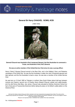 General Sir Harry CHAUVEL GCMG, KCB