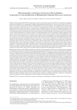 Oceanographic Conditions Off Coastal South America in Relation to the Distribution of Burmeister’S Porpoise, Phocoena Spinipinnis