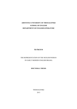 Aristotle University of Thessaloniki School of English Department of English Literature