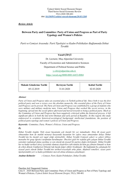 Between Party and Committee: Party of Union and Progress As Part of Party Typology and Women’S Policies