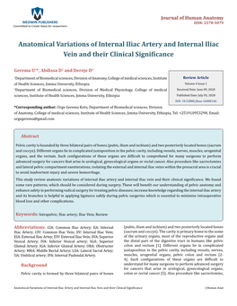 Gerema U, Et Al. Anatomical Variations of Internal Iliac Artery and Internal Iliac Vein Copyright© Gerema U, Et Al