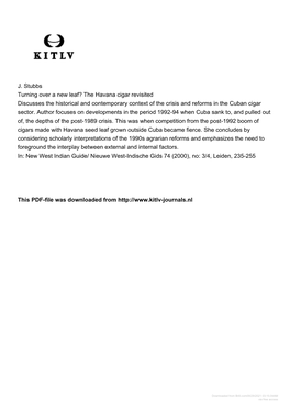 The Havana Cigar Revisited Discusses the Historical and Contemporary Context of the Crisis and Reforms in the Cuban Cigar Sector