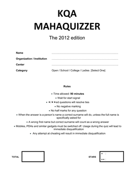 Mahaquizzer 2012 – Karnataka Quiz Association Page 2 of 12
