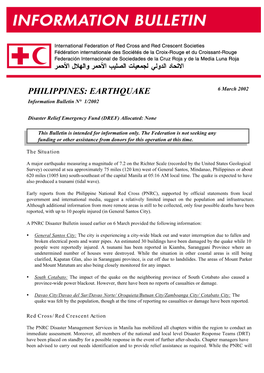 PHILIPPINES: EARTHQUAKE 6 March 2002 Information Bulletin N° 1/2002