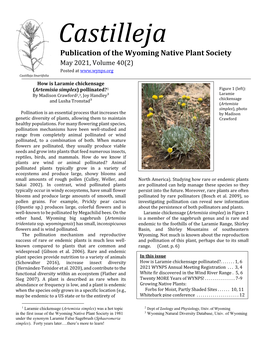 Castilleja Publication of the Wyoming Native Plant Society May 2021, Volume 40(2) Posted at Castilleja Linariifolia