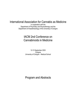 International Association for Cannabis As Medicine IACM 2Nd Conference on Cannabinoids in Medicine Program and Abstracts