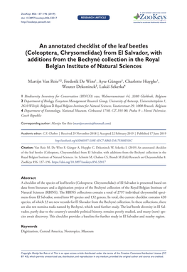 An Annotated Checklist of the Leaf Beetles (Coleoptera, Chrysomelidae)