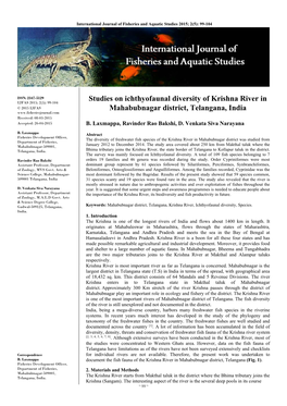 Studies on Ichthyofaunal Diversity of Krishna River in Mahabubnagar