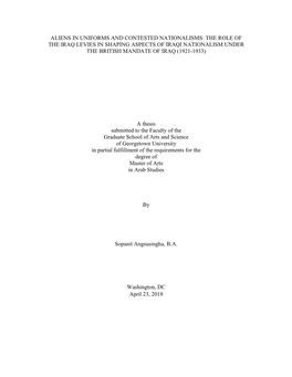 The Role of the Iraq Levies in Shaping Aspects of Iraqi Nationalism Under the British Mandate of Iraq (1921-1933)