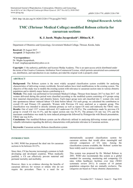 (Thrissur Medical College) Modified Robson Criteria for Caesarean Sections