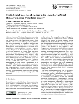 Multi-Decadal Mass Loss of Glaciers in the Everest Area (Nepal Himalaya) Derived from Stereo Imagery