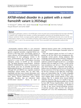 KAT6B-Related Disorder in a Patient with a Novel Frameshift Variant (C